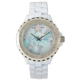 Cute Ice Blue Snowflake Persoonlijke benaming CNA Horloge
