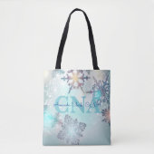 Cute Ice Blue Snowflake Persoonlijke benaming CNA Tote Bag (Voorkant)