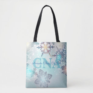 Cute Ice Blue Snowflake Persoonlijke benaming CNA Tote Bag