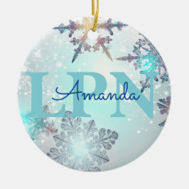 Cute Ice Blue Snowflake Persoonlijke benaming LPN Keramisch Ornament