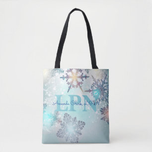 Cute Ice Blue Snowflake Persoonlijke benaming LPN Tote Bag