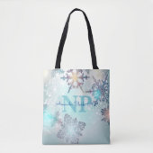 Cute Ice Blue Snowflake Persoonlijke benaming LPN Tote Bag (Voorkant)