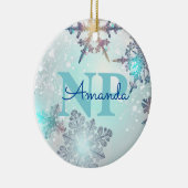 Cute Ice Blue Snowflake Persoonlijke naam NP Verpl Keramisch Ornament (Rechts)