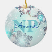 Cute Ice Blue Snowflake Persoonlijke naam NP Verpl Keramisch Ornament (Voorkant)