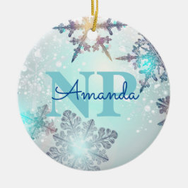 Cute Ice Blue Snowflake Persoonlijke naam NP Verpl Keramisch Ornament