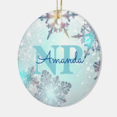 Cute Ice Blue Snowflake Persoonlijke naam NP Verpl Keramisch Ornament (Links)