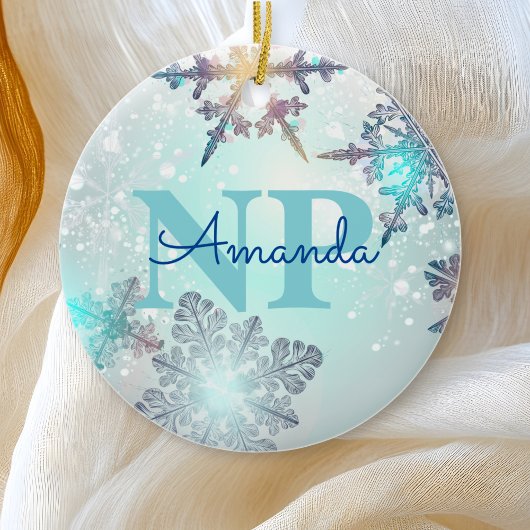 Cute Ice Blue Snowflake Persoonlijke naam NP Verpl Keramisch Ornament