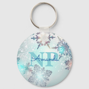 Cute Ice Blue Snowflake Persoonlijke naam NP Verpl Sleutelhanger