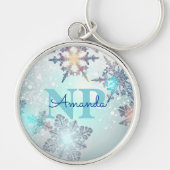 Cute Ice Blue Snowflake Persoonlijke naam NP Verpl Sleutelhanger (Voorkant)