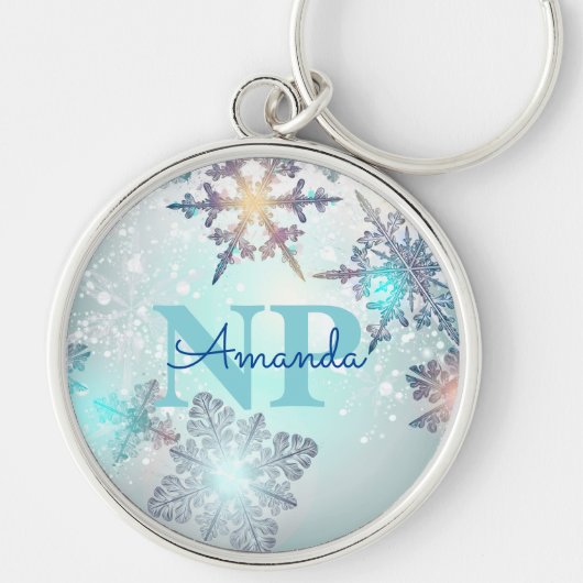 Cute Ice Blue Snowflake Persoonlijke naam NP Verpl Sleutelhanger (Voorkant)
