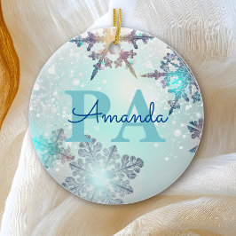 Cute Ice Blue Snowflake Persoonlijke naam PA Keramisch Ornament