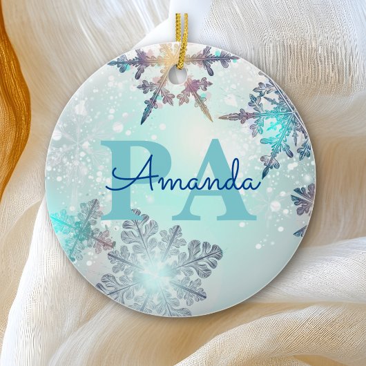 Cute Ice Blue Snowflake Persoonlijke naam PA Keramisch Ornament