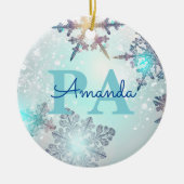 Cute Ice Blue Snowflake Persoonlijke naam PA Keramisch Ornament (Voorkant)