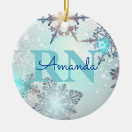 Cute Ice Blue Snowflake Persoonlijke naam RN Verpl Keramisch Ornament