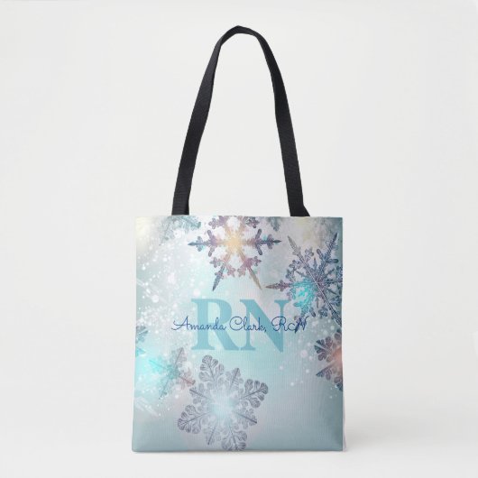 Cute Ice Blue Snowflake Persoonlijke naam RN Verpl Tote Bag (Voorkant)