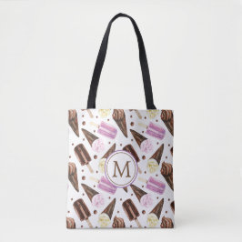 Cute Ice Cone Pattern Monogram Tote Bag