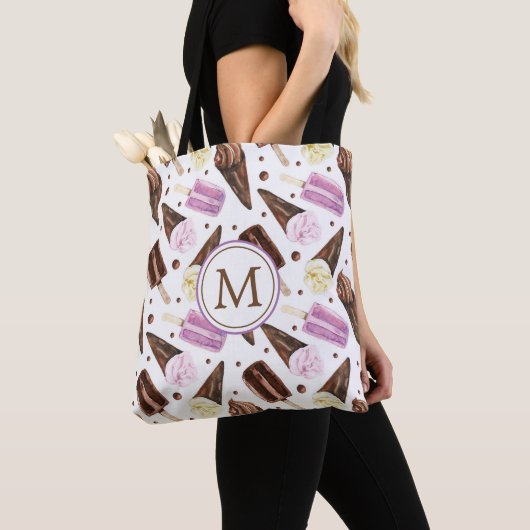 Cute Ice Cone Pattern Monogram Tote Bag (Dichtbij)