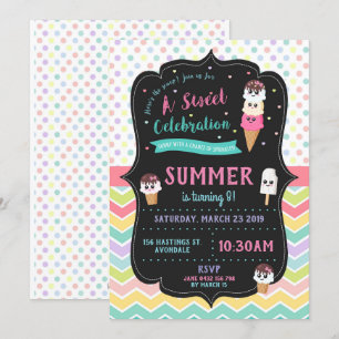 Cute Ice Cream Birthday Party Invitation Girls Kaart