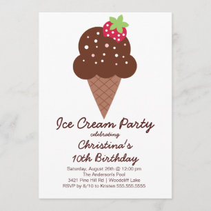 Cute Ice Cream Birthday Party Invitation Kaart