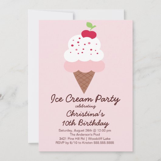Cute Ice Cream Birthday Party Invitation Kaart (Voorkant)