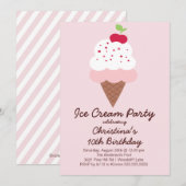 Cute Ice Cream Birthday Party Invitation Kaart (Voorkant / Achterkant)