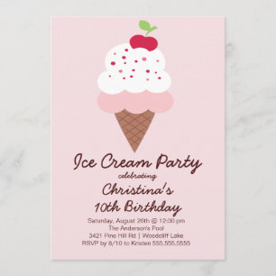 Cute Ice Cream Birthday Party Invitation Kaart