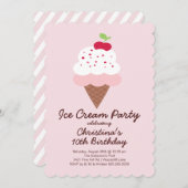Cute Ice Cream Birthday Party Invitation Kaart (Voorkant / Achterkant)