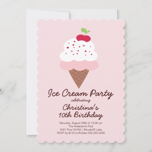 Cute Ice Cream Birthday Party Invitation Kaart (Voorkant)