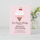Cute Ice Cream Birthday Party Invitation Kaart (Staand voorkant)