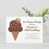 Cute Ice Cream Birthday Party Invitation Kaart (Staand voorkant)