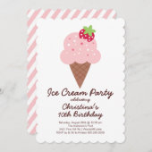 Cute Ice Cream Birthday Party Invitation Kaart (Voorkant / Achterkant)