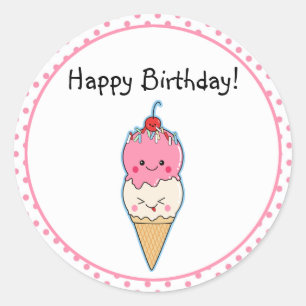 Cute Ice Cream Birthday Ronde Sticker