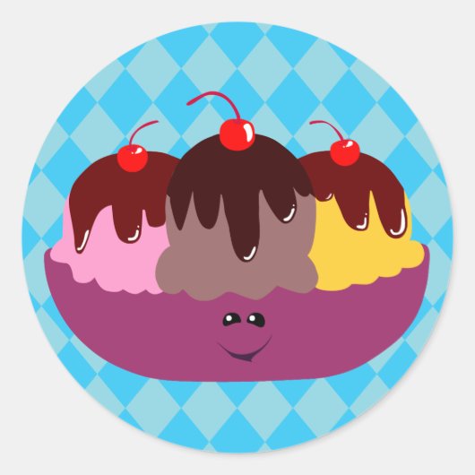 Cute Ice Cream Bowl Ronde Sticker (Voorkant)