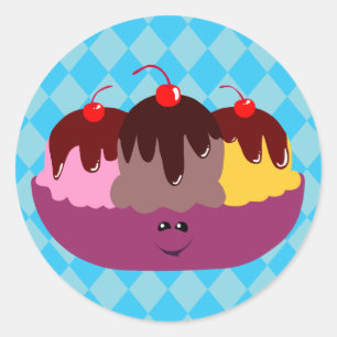 Cute Ice Cream Bowl Ronde Sticker