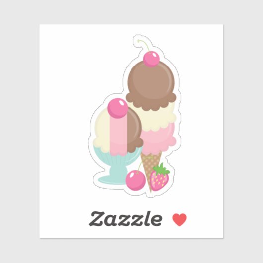 Cute Ice Cream Cone and Dish Illustration Sticker (Vel)