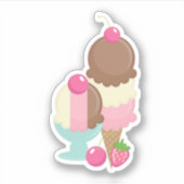 Cute Ice Cream Cone and Dish Illustration Sticker (Voorkant)