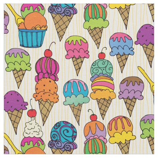 Cute Ice Cream Cone Dessert on Cream Girly Pattern Stof (Close Up)