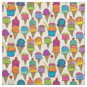 Cute Ice Cream Cone Dessert on Cream Girly Pattern Stof (Swatch)