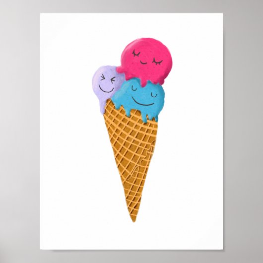 Cute Ice Cream Cone Nursery Room Art Poster (Voorkant)