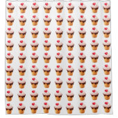 Cute Ice Cream Cone Pattern with Red Heart Douchegordijn (Voorkant)