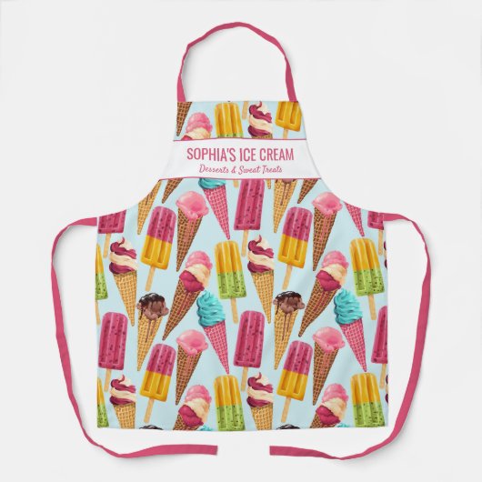 Cute Ice Cream Cone Popsiche Custom Text Apron Schort (Voorkant)