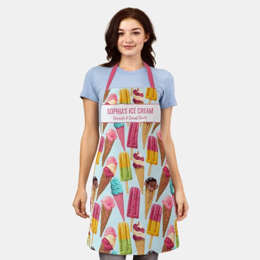 Cute Ice Cream Cone Popsiche Custom Text Apron Schort (Gedragen)