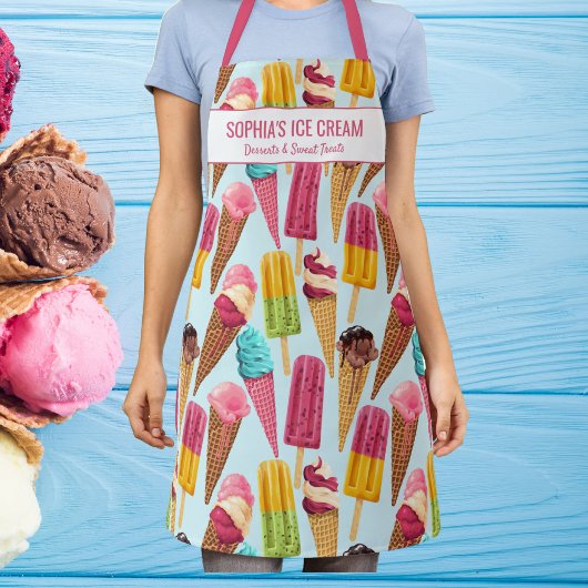 Cute Ice Cream Cone Popsiche Custom Text Apron Schort