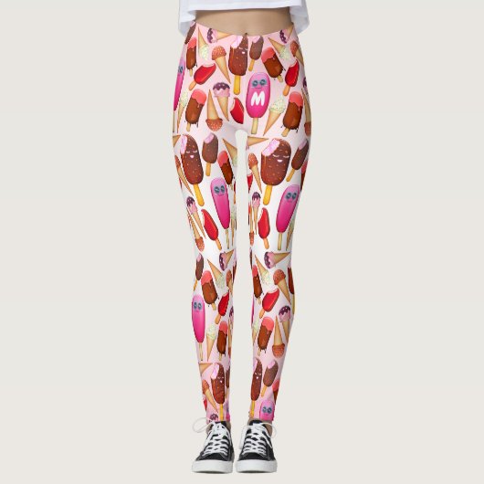 Cute Ice Cream Cone Popsiche Monogram Sweets Leggings (Voorkant)