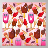 Cute Ice Cream Cone Popsiche Monogram Sweets Poster (Voorkant)