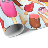 Cute Ice Cream Cone Popsicle Monogram Behandelinge Cadeaupapier (Rol Hoek)