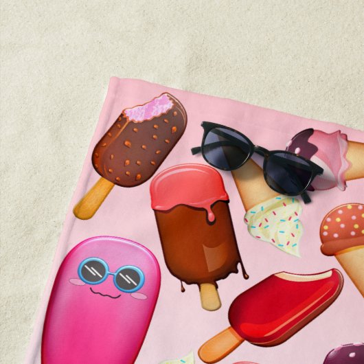 Cute Ice Cream Cone Popsicle Monogram Behandelinge Strandlaken (In situ)