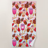 Cute Ice Cream Cone Popsicle Monogram Behandelinge Strandlaken (Voorkant)