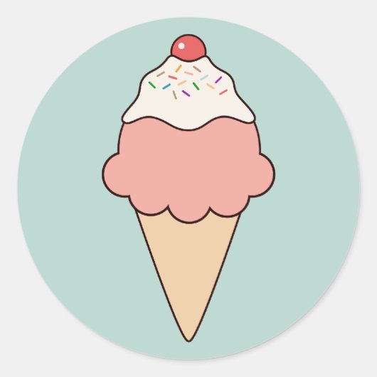 Cute Ice Cream Cone Ronde Sticker (Voorkant)