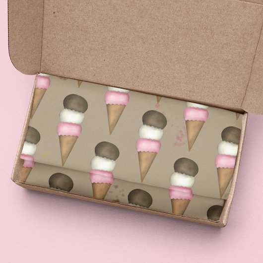 Cute Ice Cream Cone Whimsical Neapolitan Patroon Tissuepapier